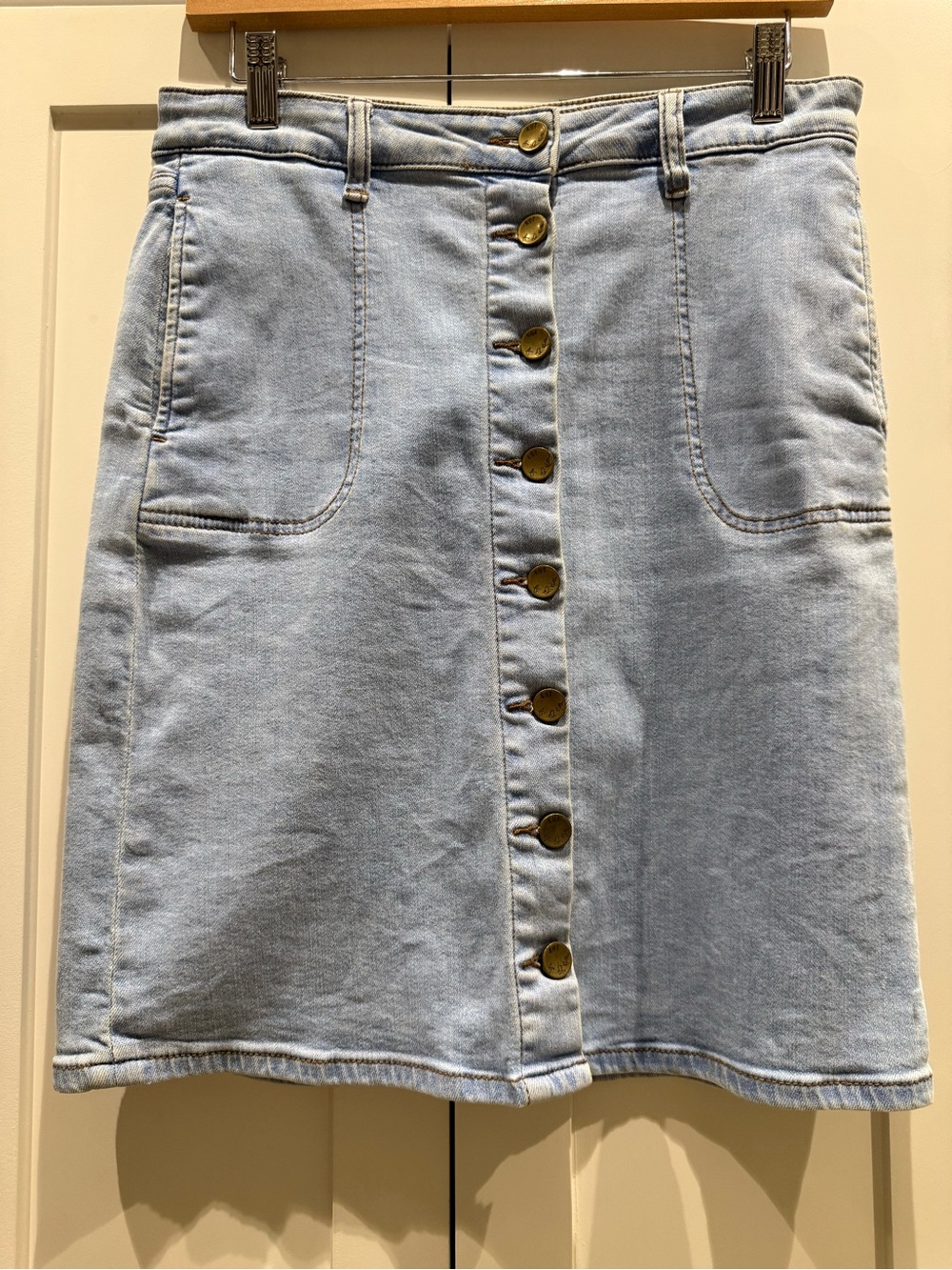 Wishlist Light Blue Button-Front Denim A-Line Skirt with Brass Buttons